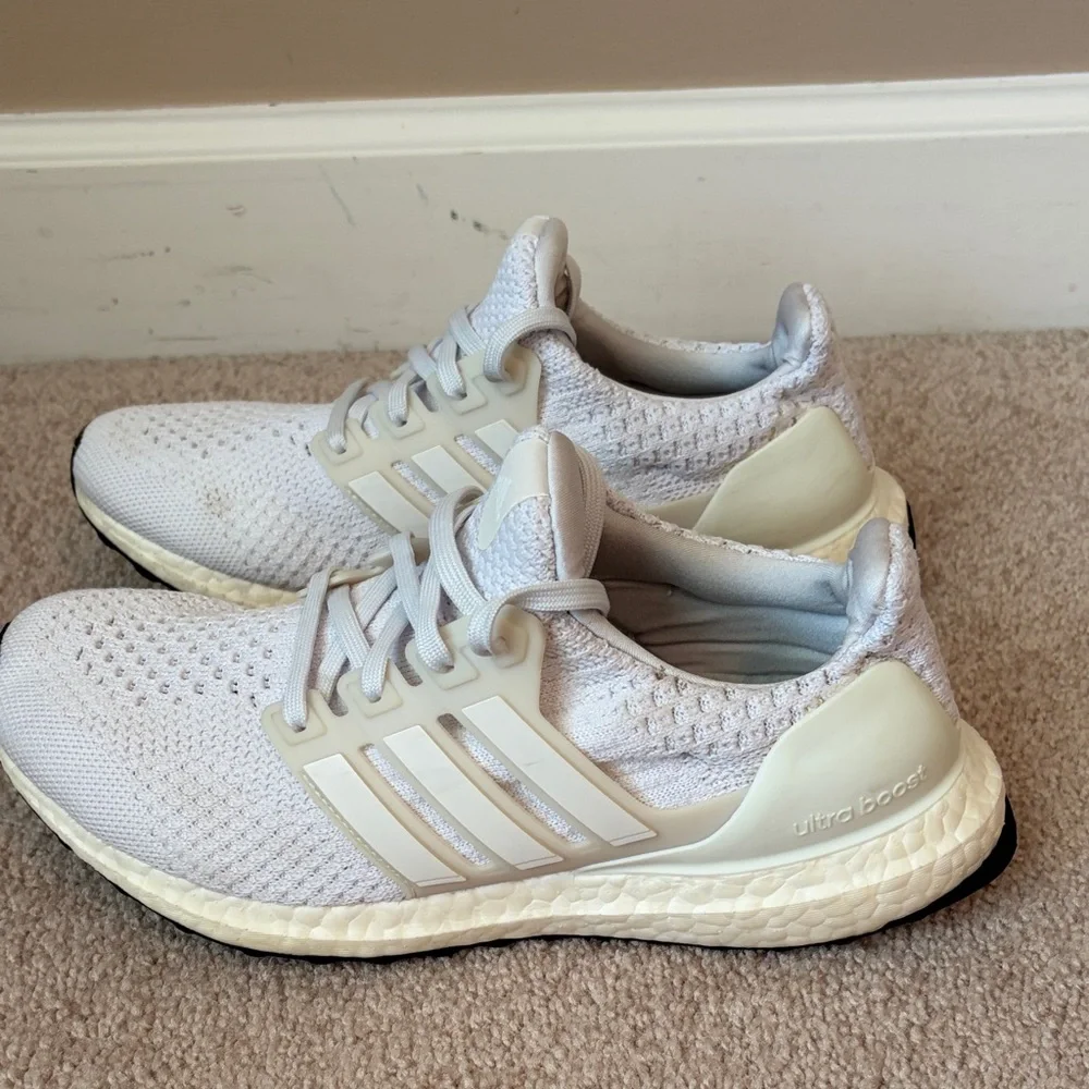 adidas womens White Knit Sneakers with Beige Cage - Picture 2 of 2